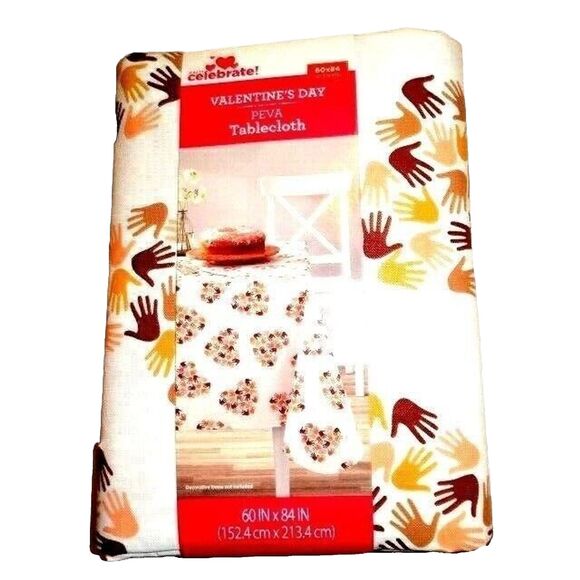 Hearts and Hands Vinyl Kitchen Tablecloth 60 x 84-in PEVA Indoor Outdoor Gift - Picture 2 of 3